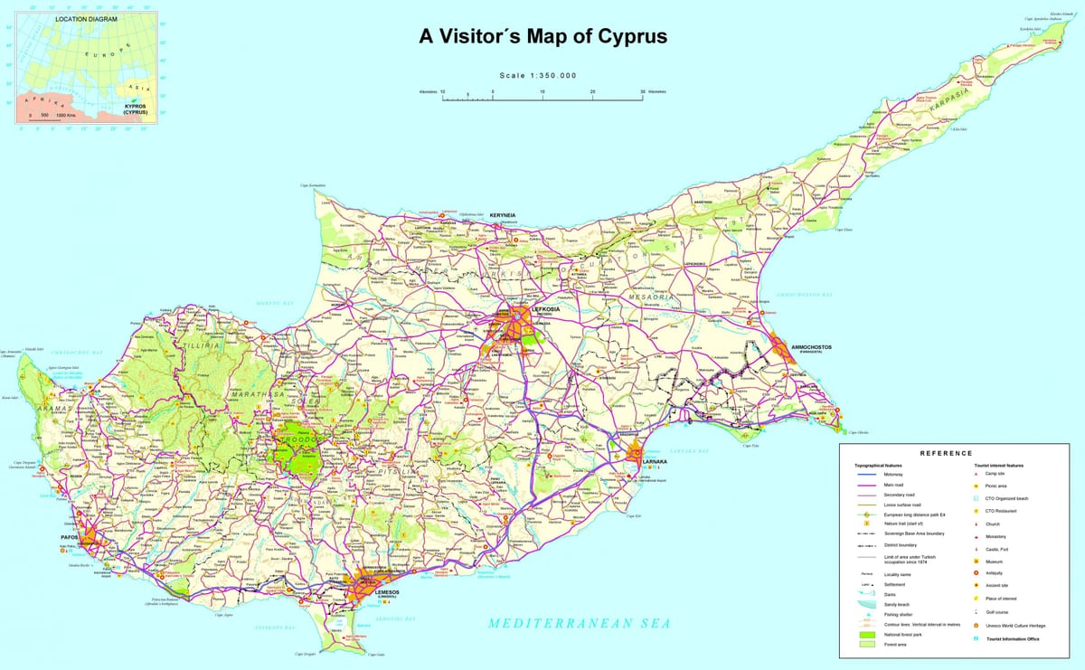 Mapa de Chipre atraccións turísticas