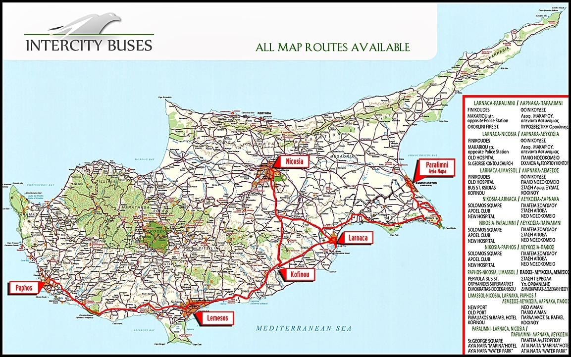 Chipre ruta de autobús mapa