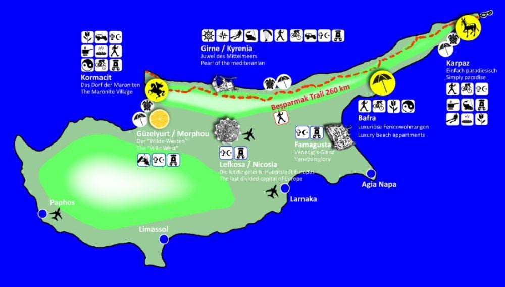 Chipre rutas de sendeirismo mapa