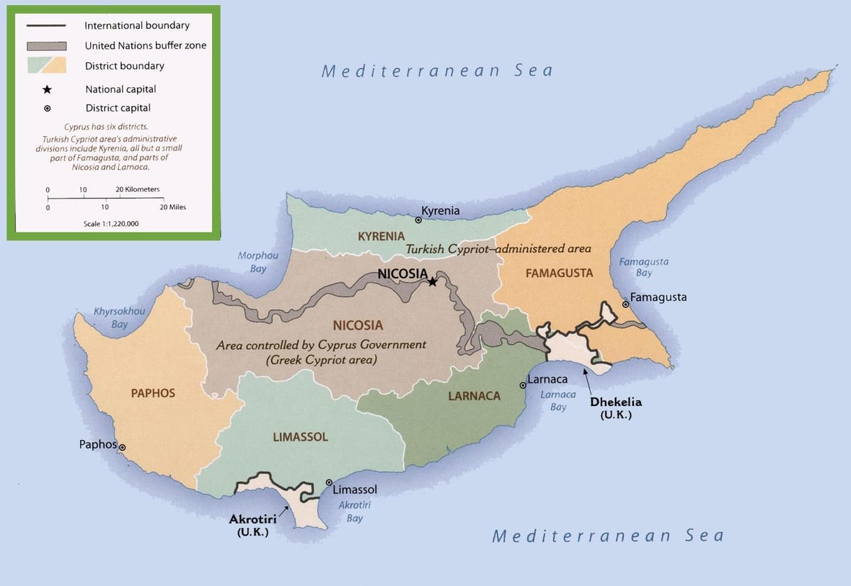 Mapa de Chipre fronteira