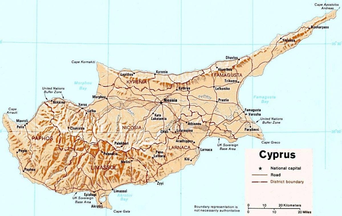 mapa detallado da illa de Chipre