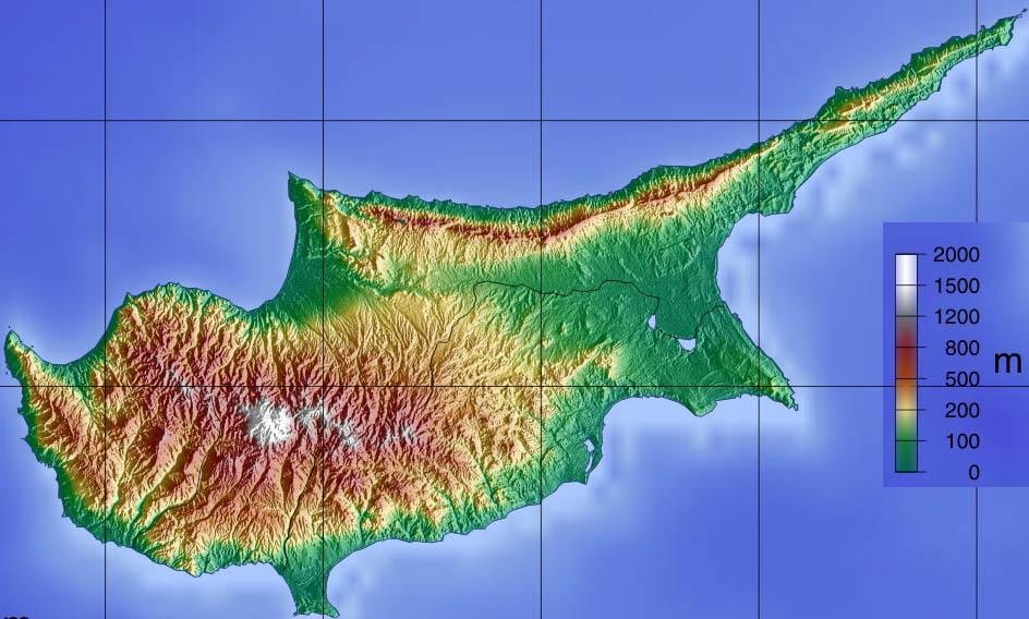 Mapa de Chipre montañas