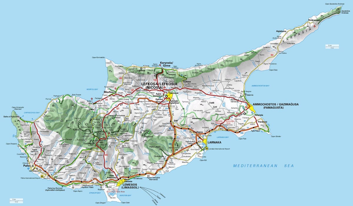 Mapa de Chipre puntos de paso de fronteira