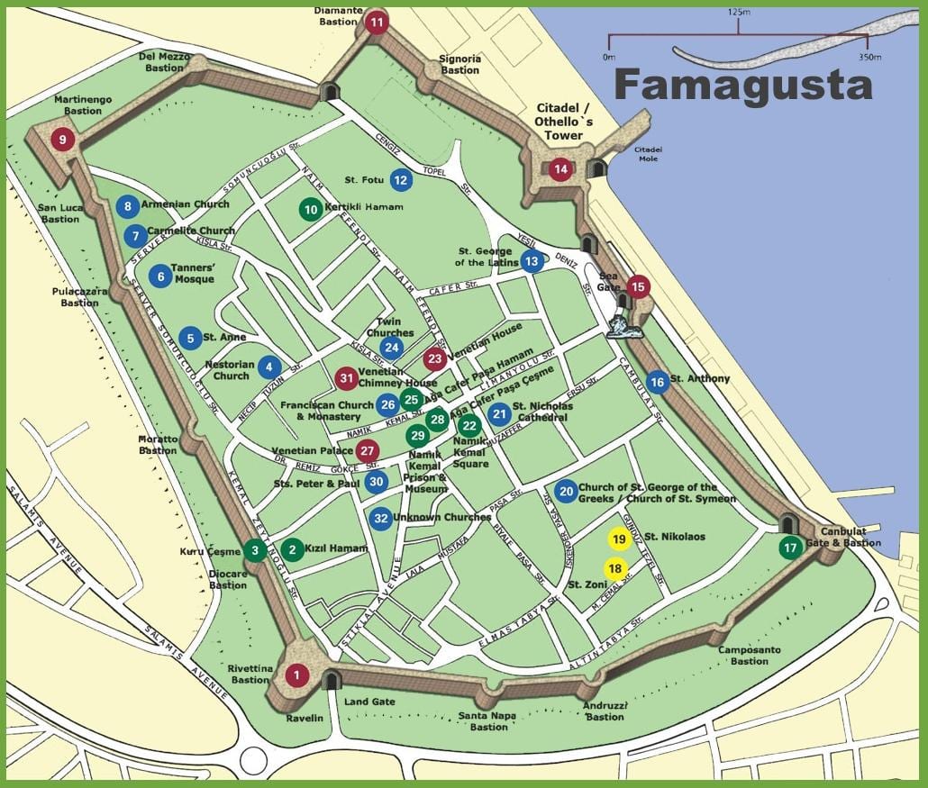 mapa de famagusta norte de Chipre