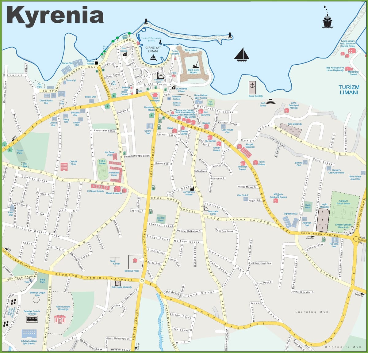mapa do norte de Chipre kyrenia