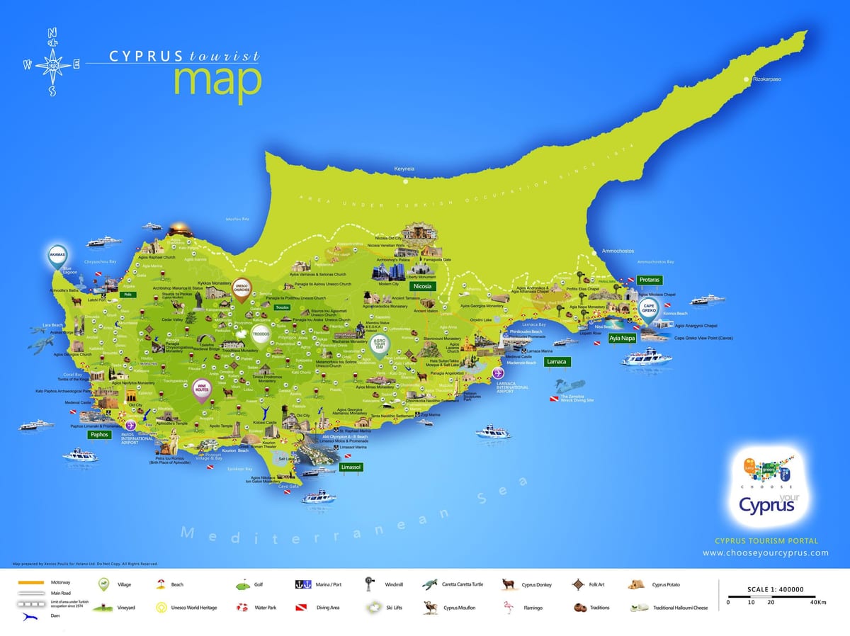 Mapa de lara praia de Chipre