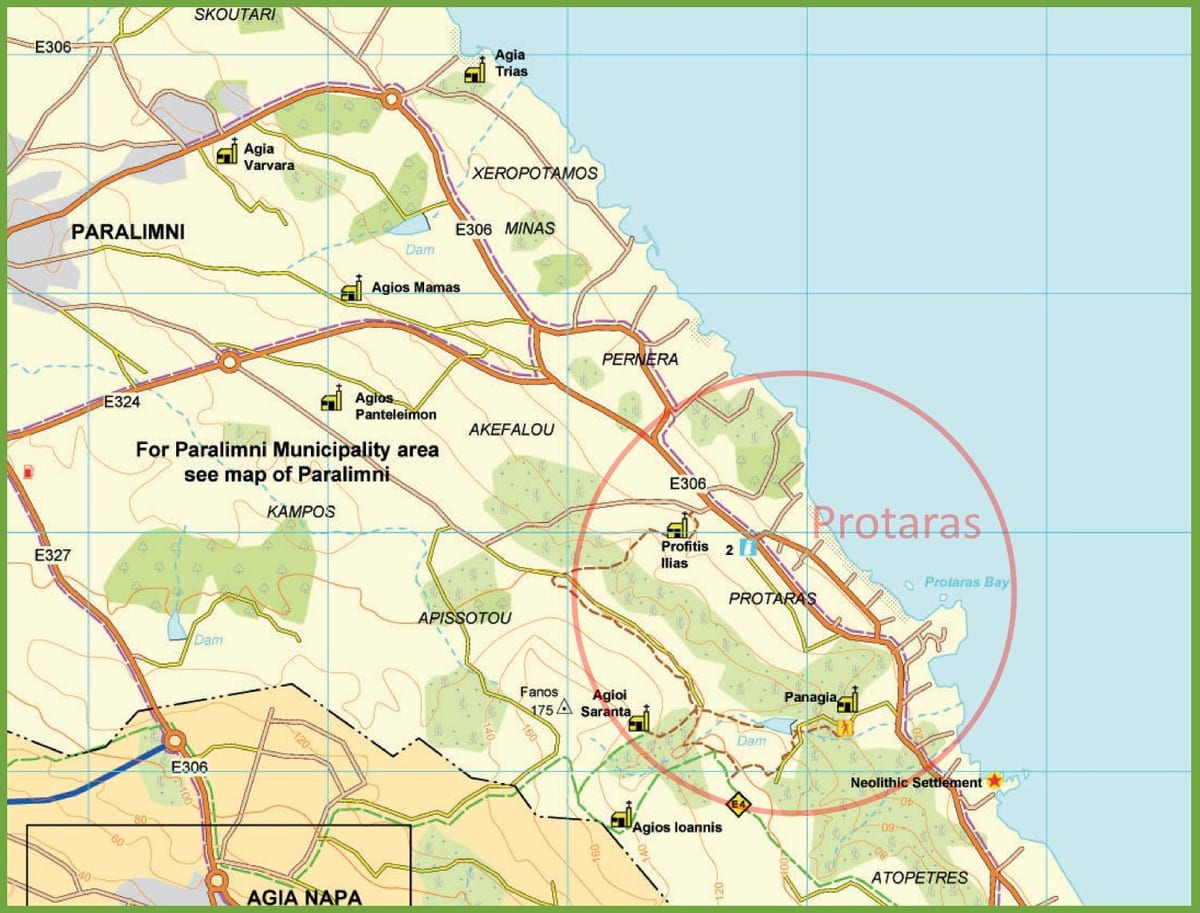 rúa mapa de protaras Chipre