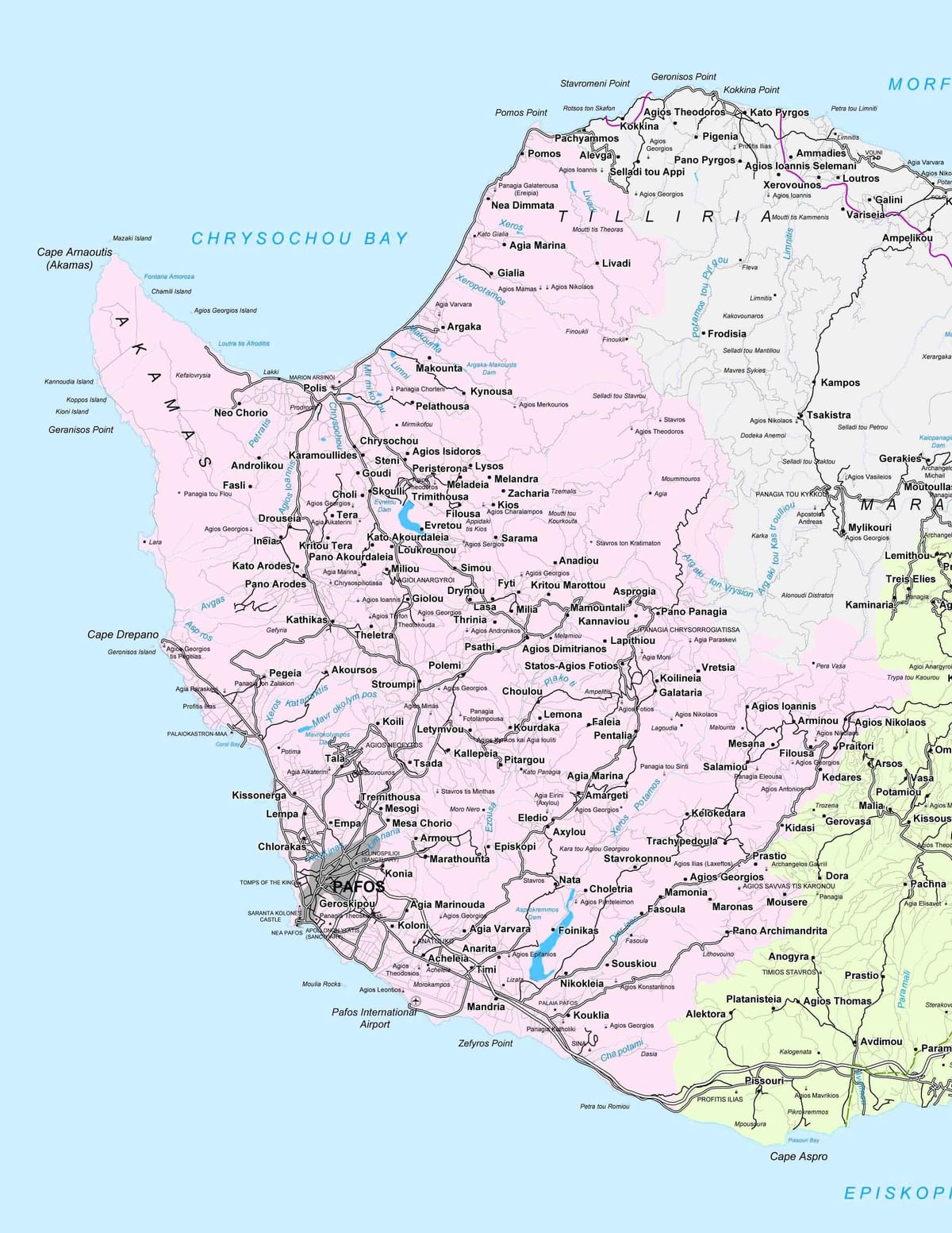 rúa mapa de paphos, Chipre
