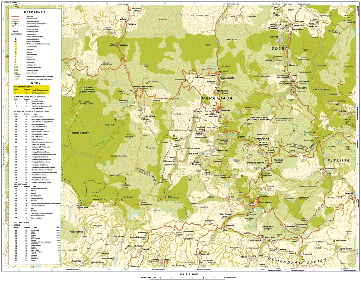 mapa de troodos montañas Chipre