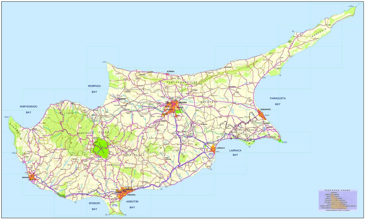 Mapa das mellores praias de Chipre