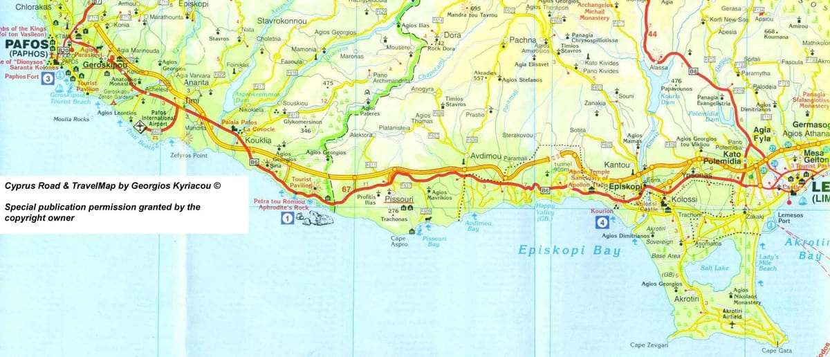 Mapa de pissouri praia de Chipre 