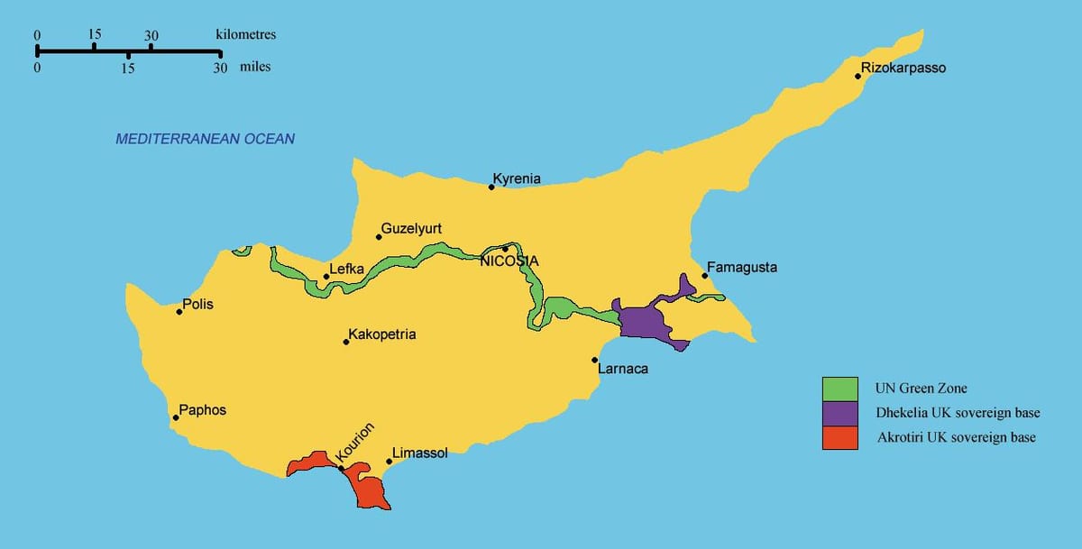 mapa do sur de Chipre