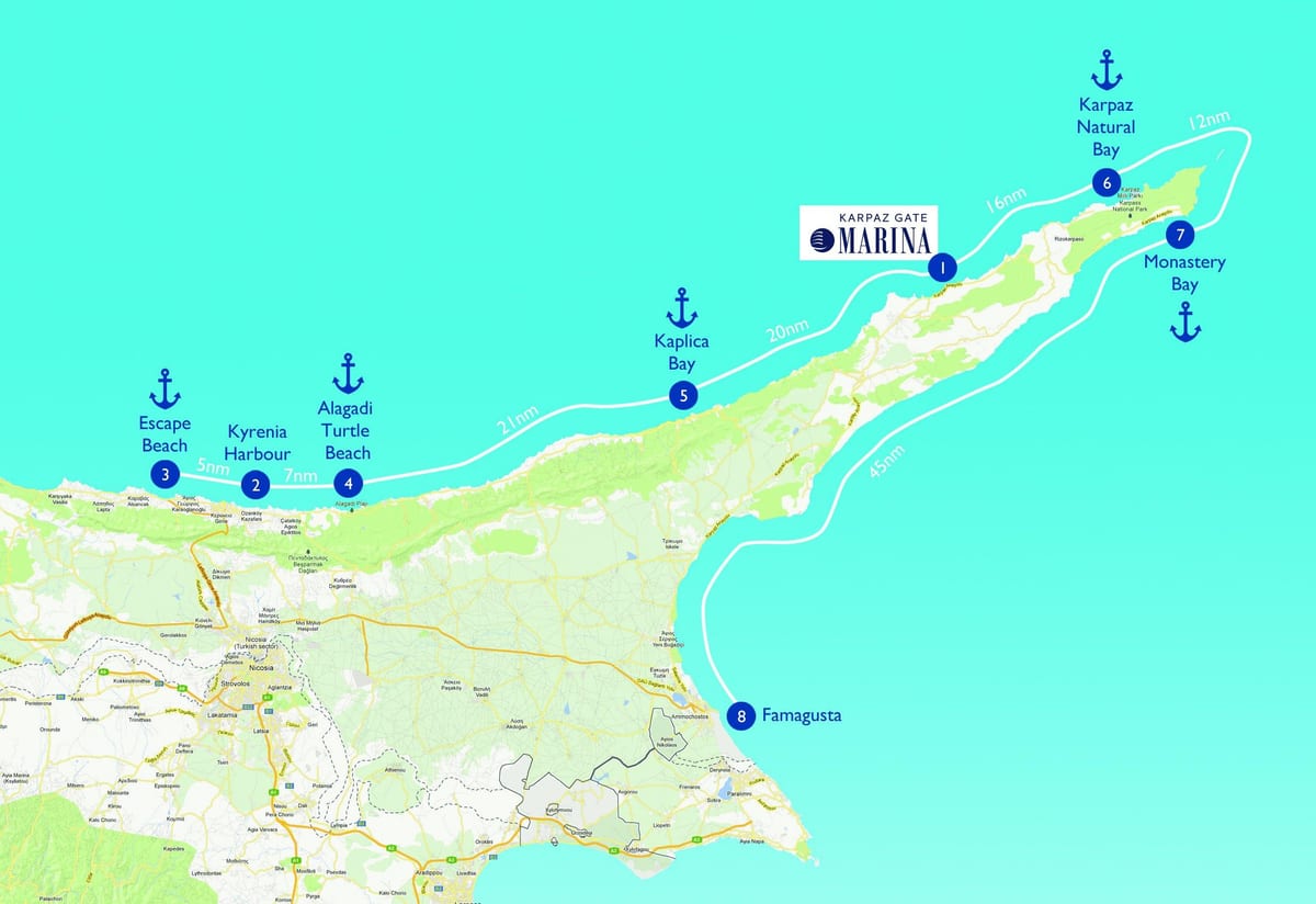 Mapa de tartaruga praia de Chipre