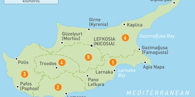 Mapa de Chipre e áreas circundantes